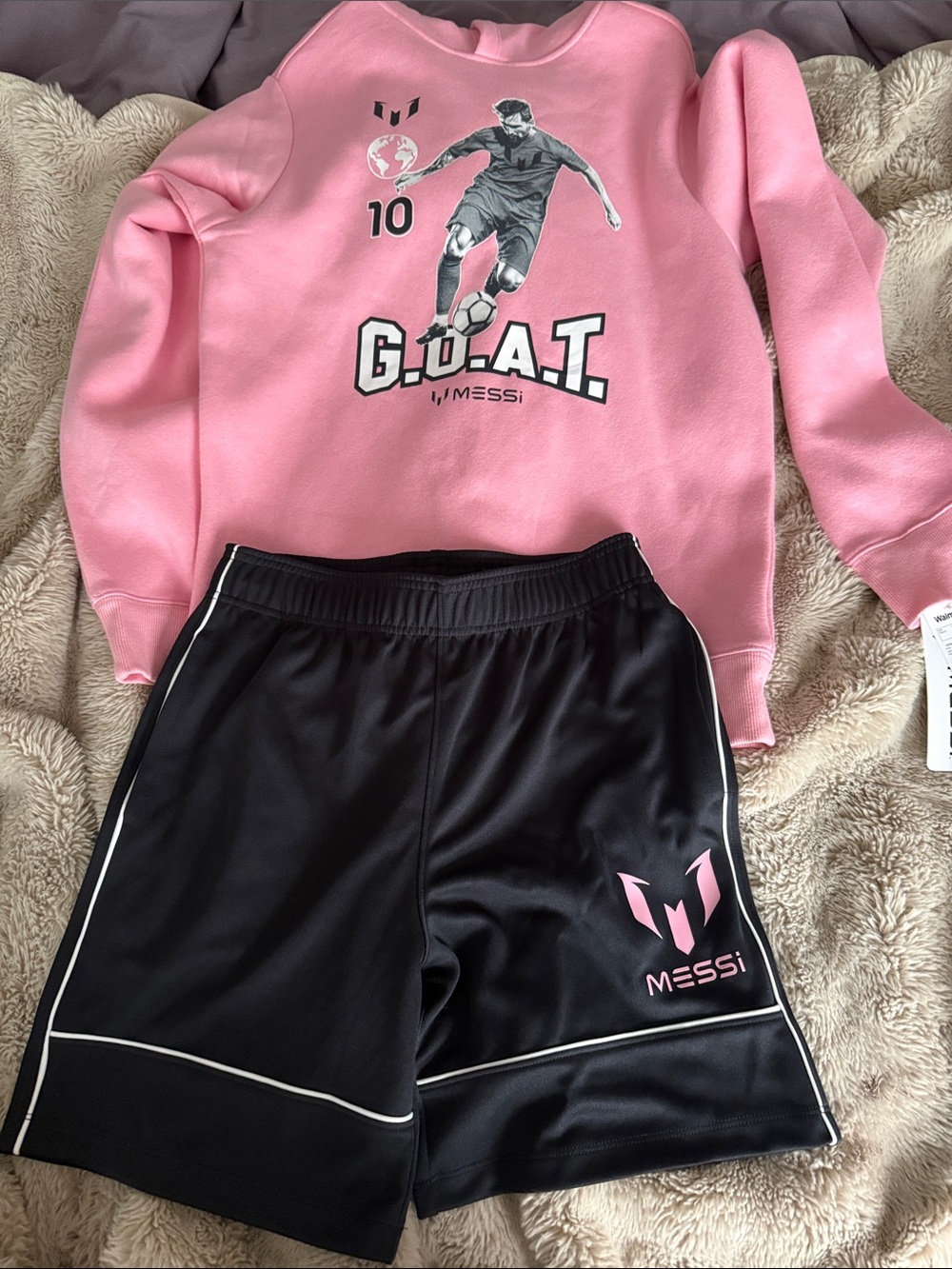 Messi Kids Pink and Black Matching Set - GOAT Sweatshirt & Athletic Shorts